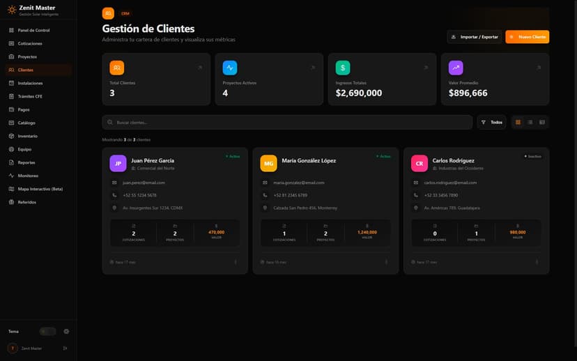 CRM de clientes para empresas instaladoras de paneles solares